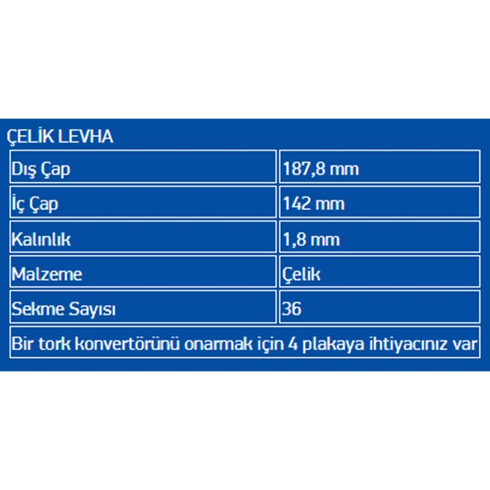 ÇELİK PLATE İÇ DİŞLİ 722.6, 722.9, 722.9 LATE 1,8mm