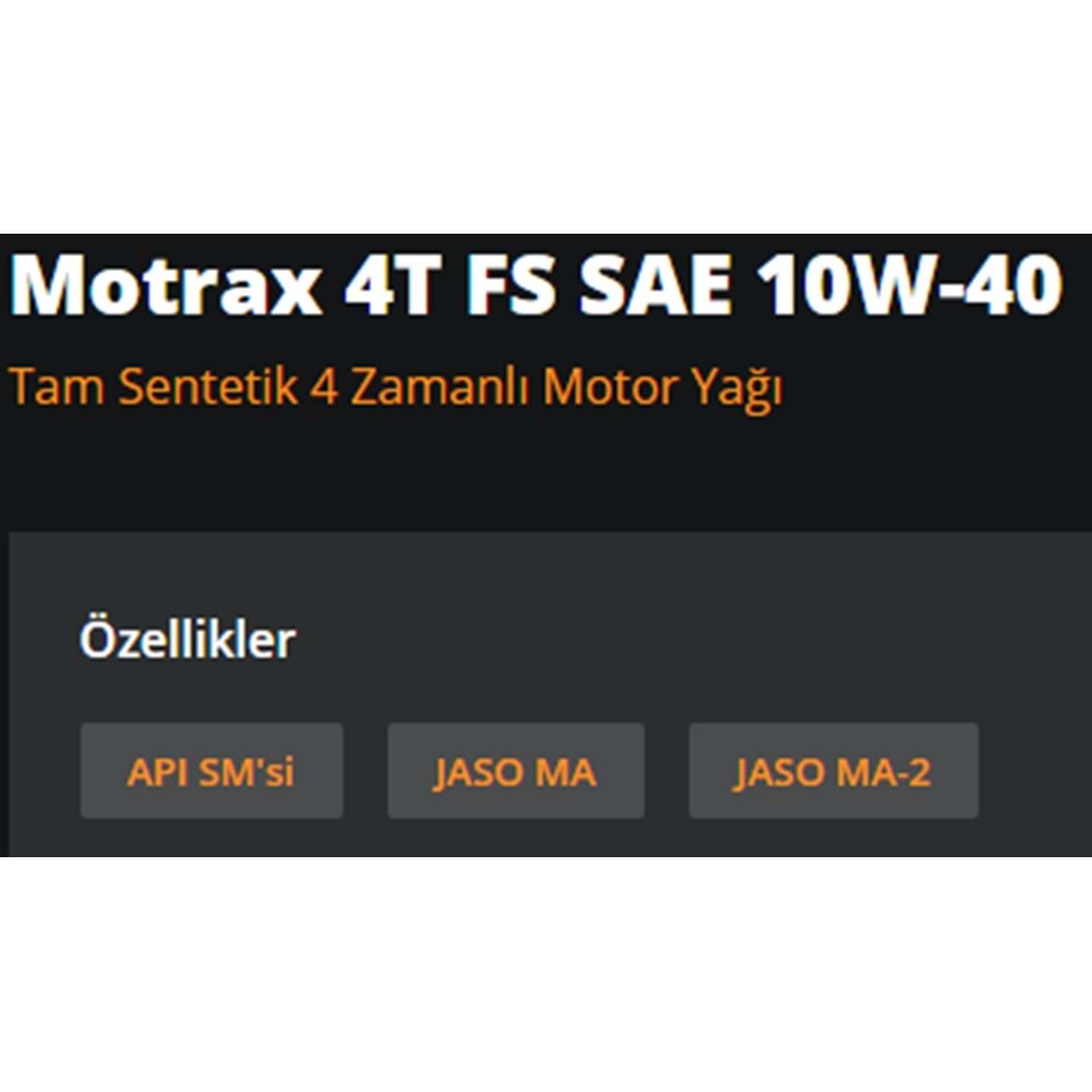 MOTOSİKLET YAĞI MOTRAX FS 10W40 1LT RYMAX
