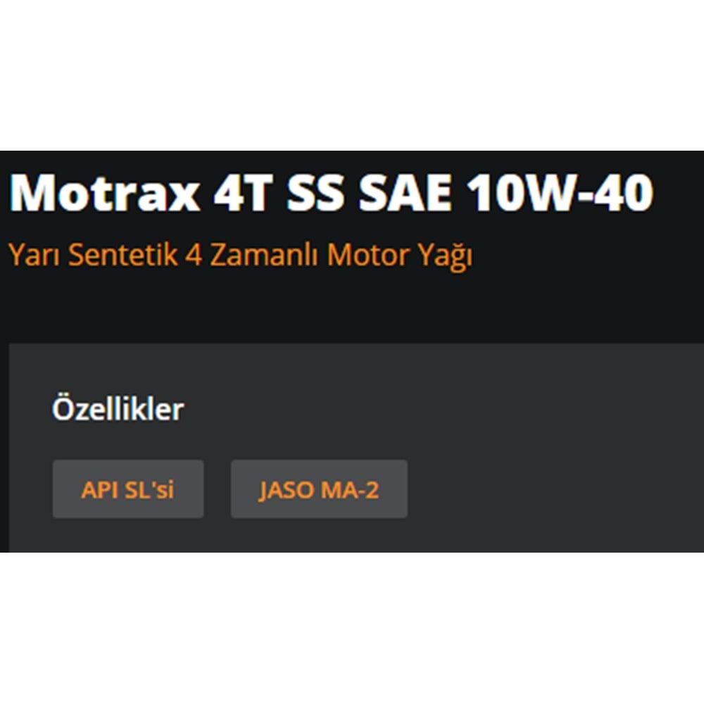 MOTOSİKLET YAĞI MOTRAX SS 10W40 205LT RYMAX