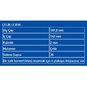 ÇELİK PLATE İÇ DİŞLİ 722.6, 722.9, 722.9 LATE 2mm