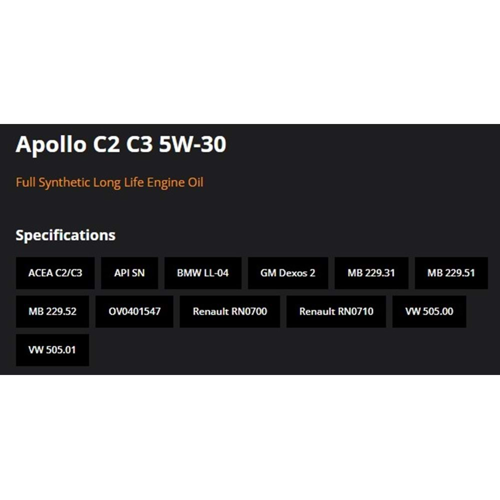 MOTOR YAĞI (5W30) C2-C3 5LT (APOLLO) RYMAX
