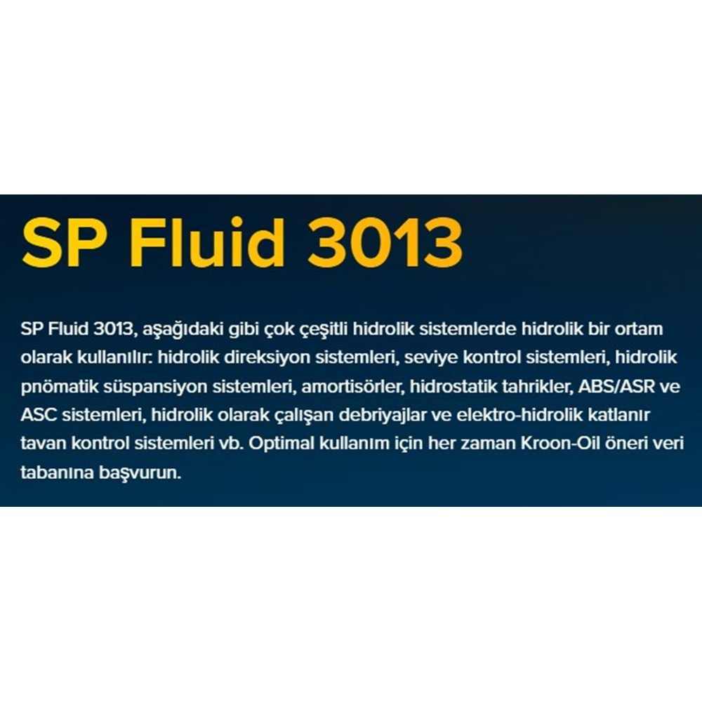 HİDROLİK YAĞI SP FLUID 3013 1LT (YEŞİL) KROON-OIL