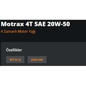 MOTOSİKLET YAĞI MOTRAX 20W50 1LT RYMAX
