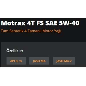 MOTOSİKLET YAĞI MOTRAX FS 5W40 1LT RYMAX
