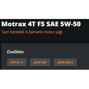 MOTOSİKLET YAĞI MOTRAX 5W50 1LT RYMAX